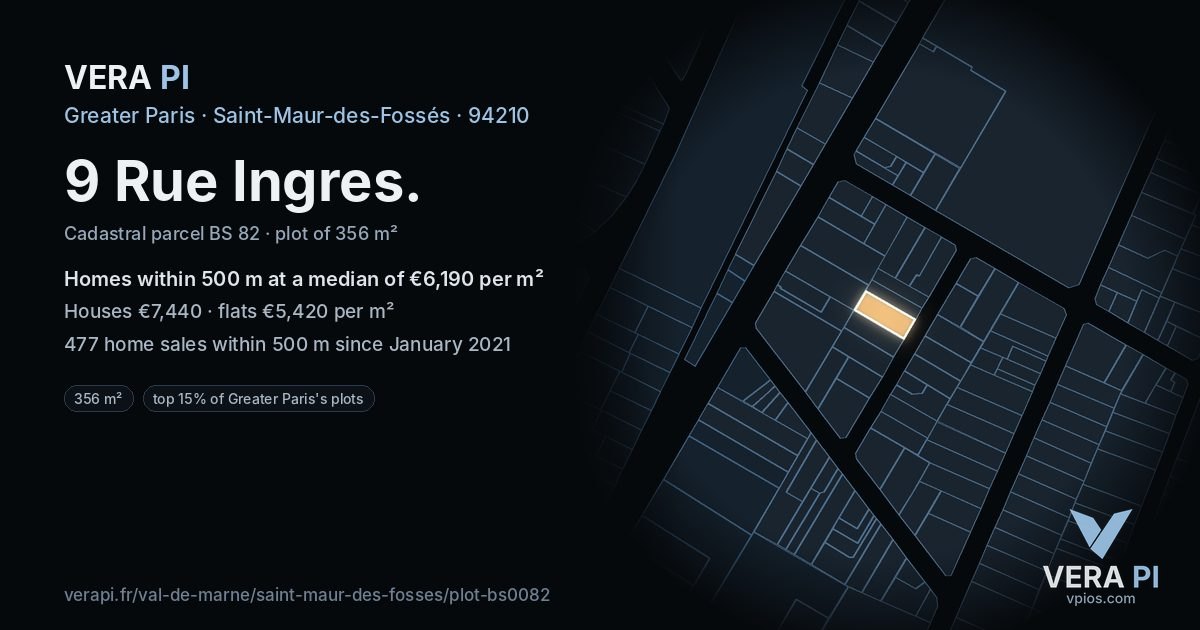 9 Rue Ingres, Saint-Maur-des-Fossés at night – the plot lit, the parcels around coloured by the prices near them