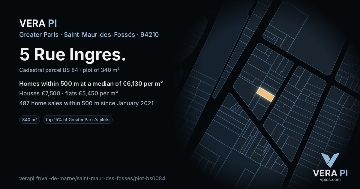 5 Rue Ingres, Saint-Maur-des-Fossés at night – the plot lit, the parcels around coloured by the prices near them