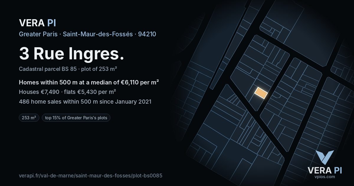 3 Rue Ingres, Saint-Maur-des-Fossés at night – the plot lit, the parcels around coloured by the prices near them