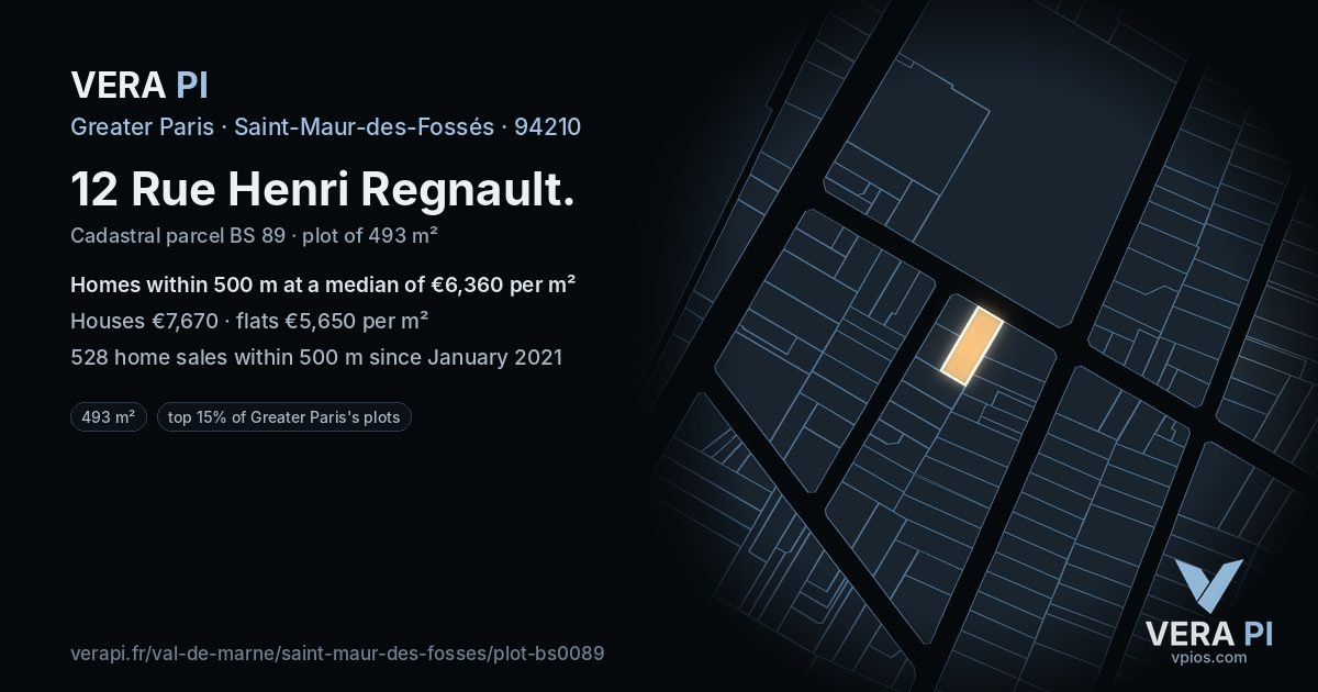 12 Rue Henri Regnault, Saint-Maur-des-Fossés at night – the plot lit, the parcels around coloured by the prices near them
