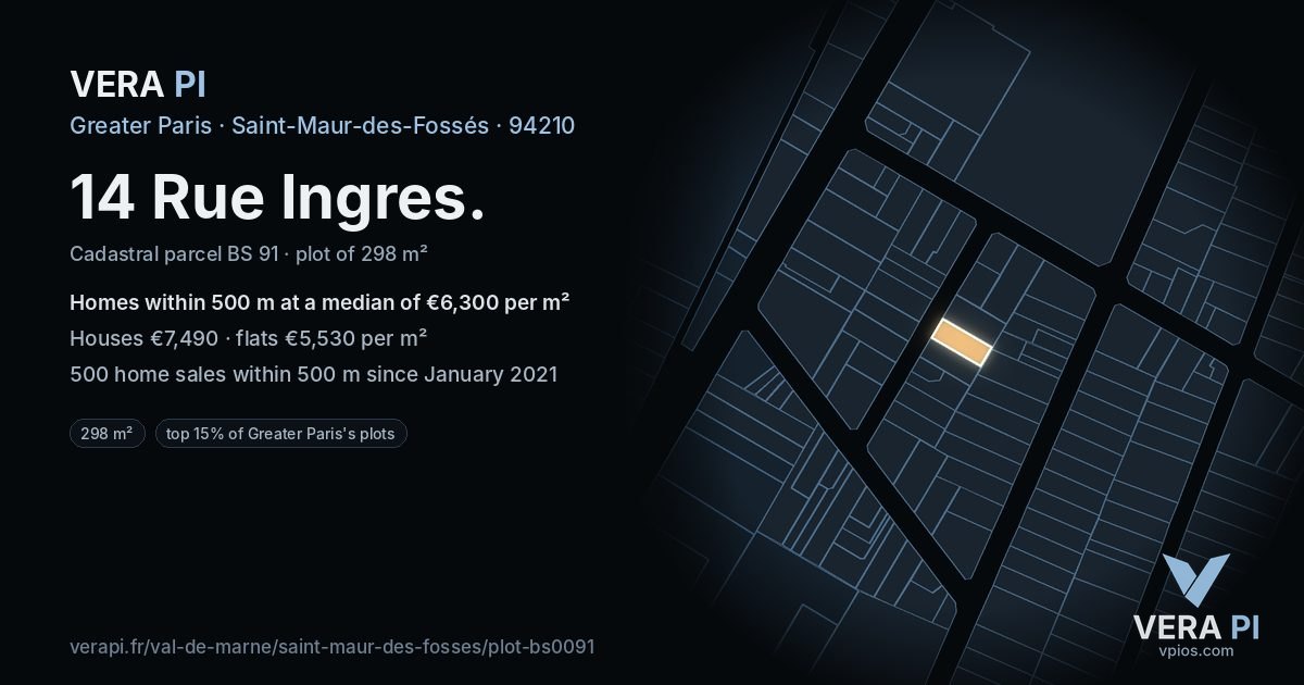 14 Rue Ingres, Saint-Maur-des-Fossés at night – the plot lit, the parcels around coloured by the prices near them
