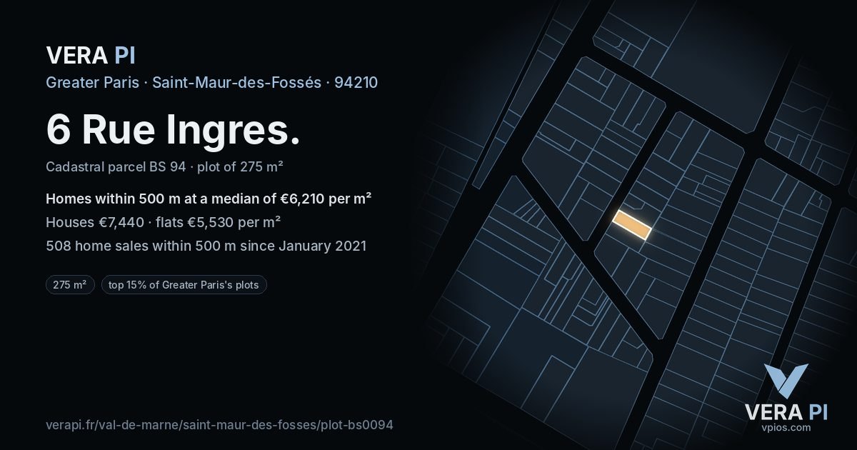 6 Rue Ingres, Saint-Maur-des-Fossés at night – the plot lit, the parcels around coloured by the prices near them