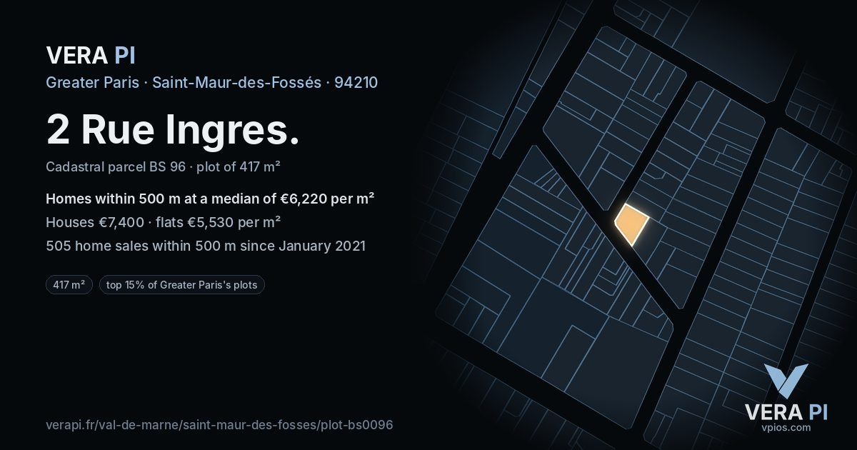2 Rue Ingres, Saint-Maur-des-Fossés at night – the plot lit, the parcels around coloured by the prices near them