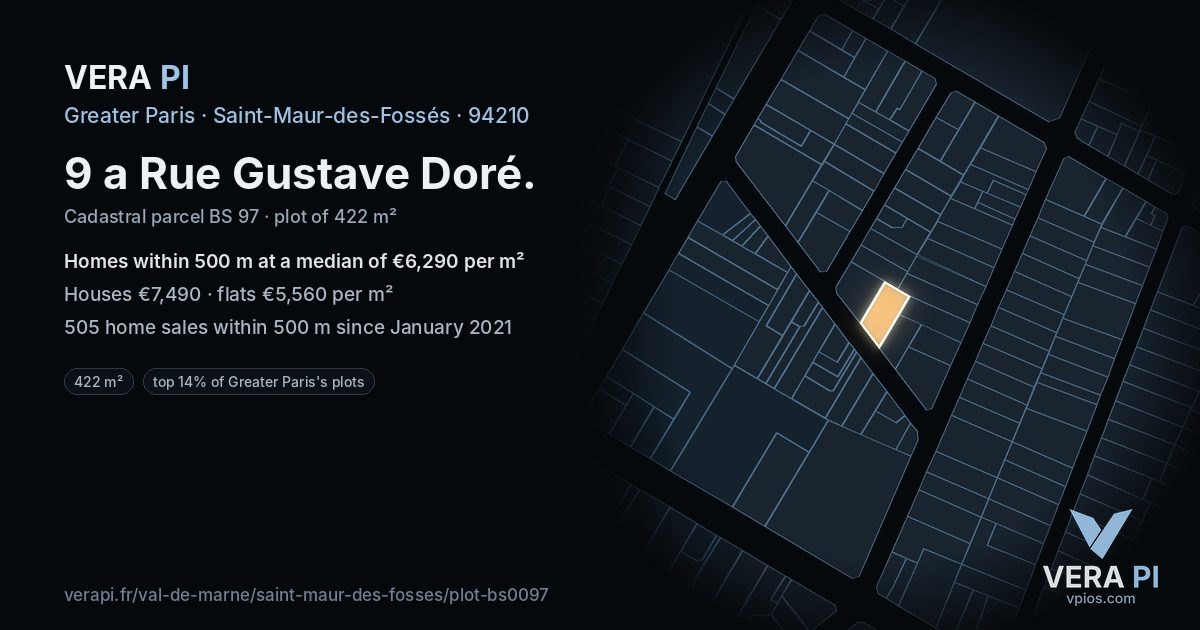 9 a Rue Gustave Doré, Saint-Maur-des-Fossés at night – the plot lit, the parcels around coloured by the prices near them