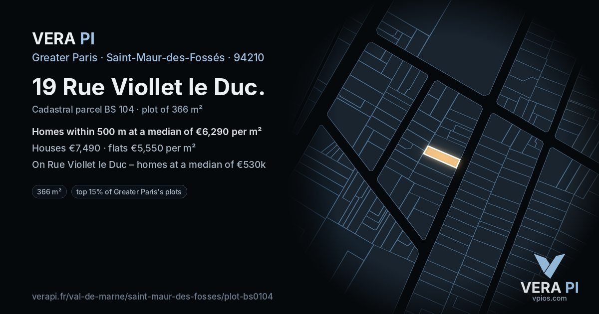 19 Rue Viollet le Duc, Saint-Maur-des-Fossés at night – the plot lit, the parcels around coloured by the prices near them