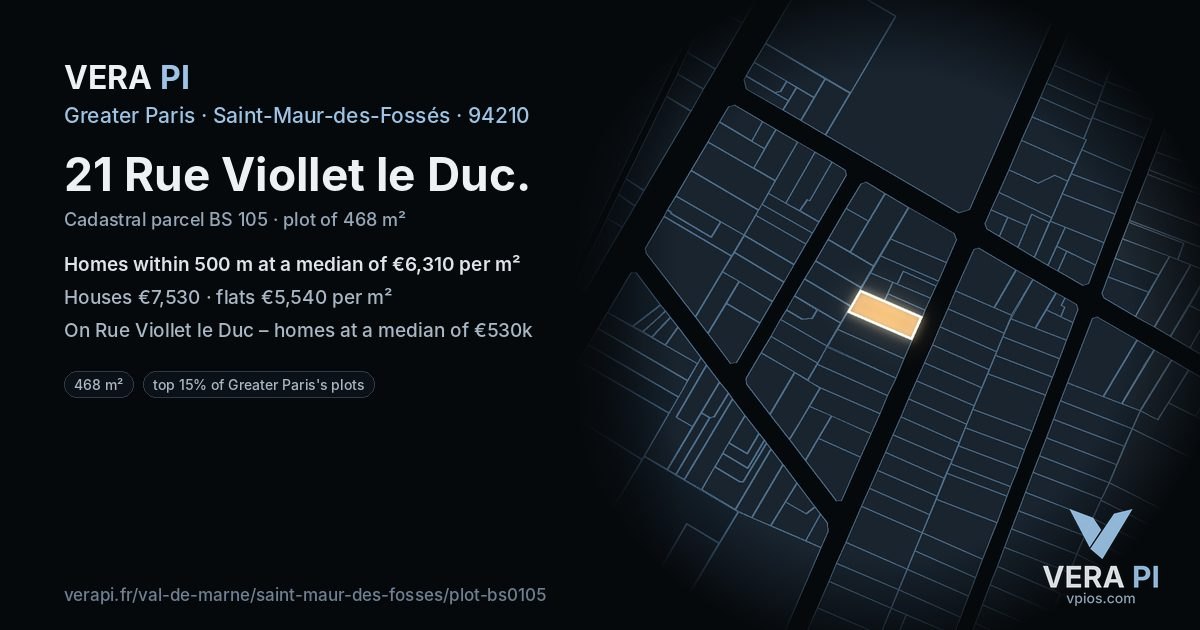 21 Rue Viollet le Duc, Saint-Maur-des-Fossés at night – the plot lit, the parcels around coloured by the prices near them