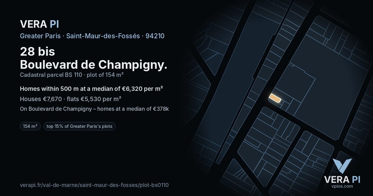 28 bis Boulevard de Champigny, Saint-Maur-des-Fossés at night – the plot lit, the parcels around coloured by the prices near them