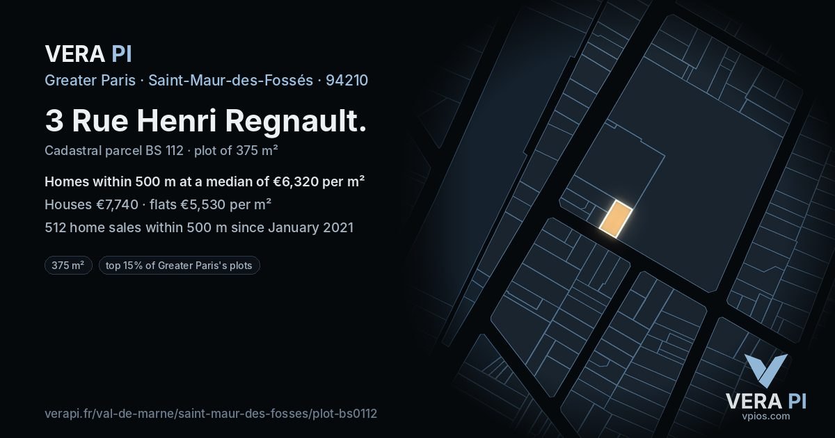 3 Rue Henri Regnault, Saint-Maur-des-Fossés at night – the plot lit, the parcels around coloured by the prices near them
