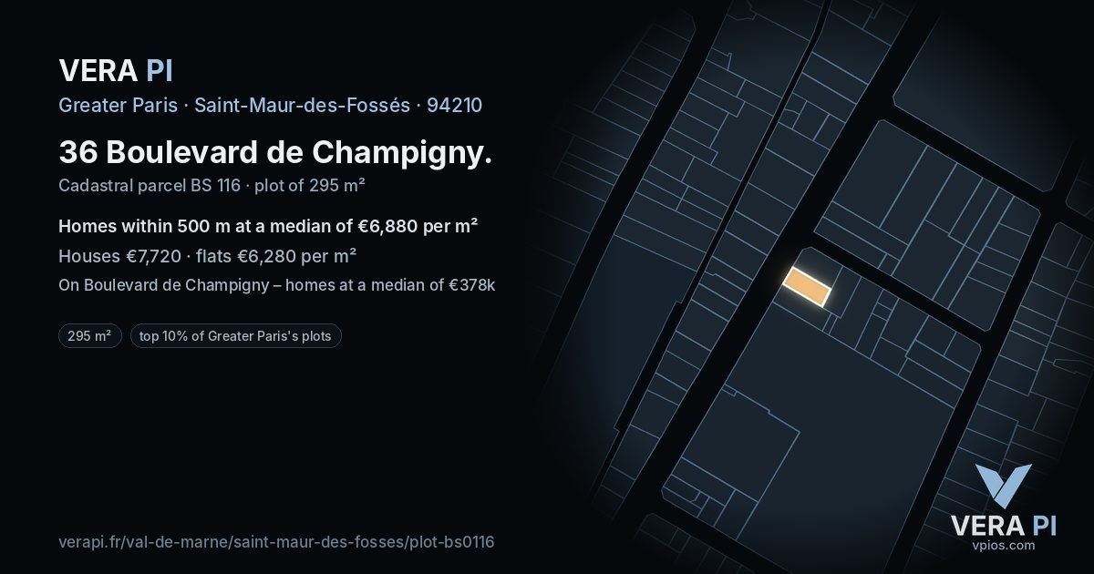 36 Boulevard de Champigny, Saint-Maur-des-Fossés at night – the plot lit, the parcels around coloured by the prices near them