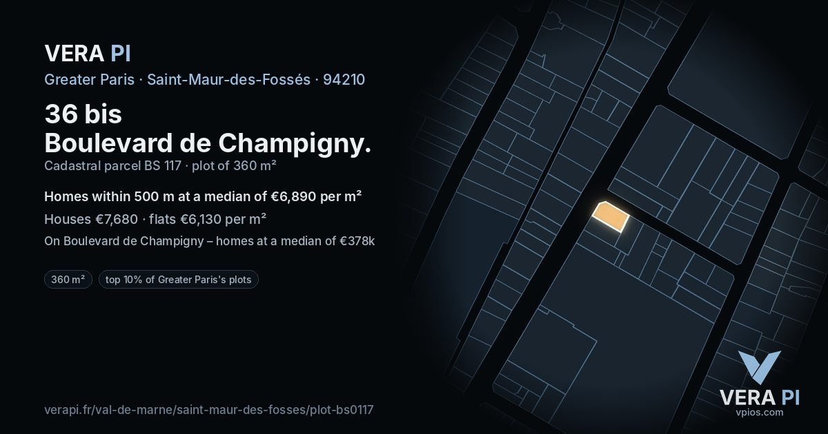 36 bis Boulevard de Champigny, Saint-Maur-des-Fossés at night – the plot lit, the parcels around coloured by the prices near them