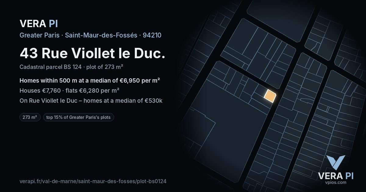 43 Rue Viollet le Duc, Saint-Maur-des-Fossés at night – the plot lit, the parcels around coloured by the prices near them