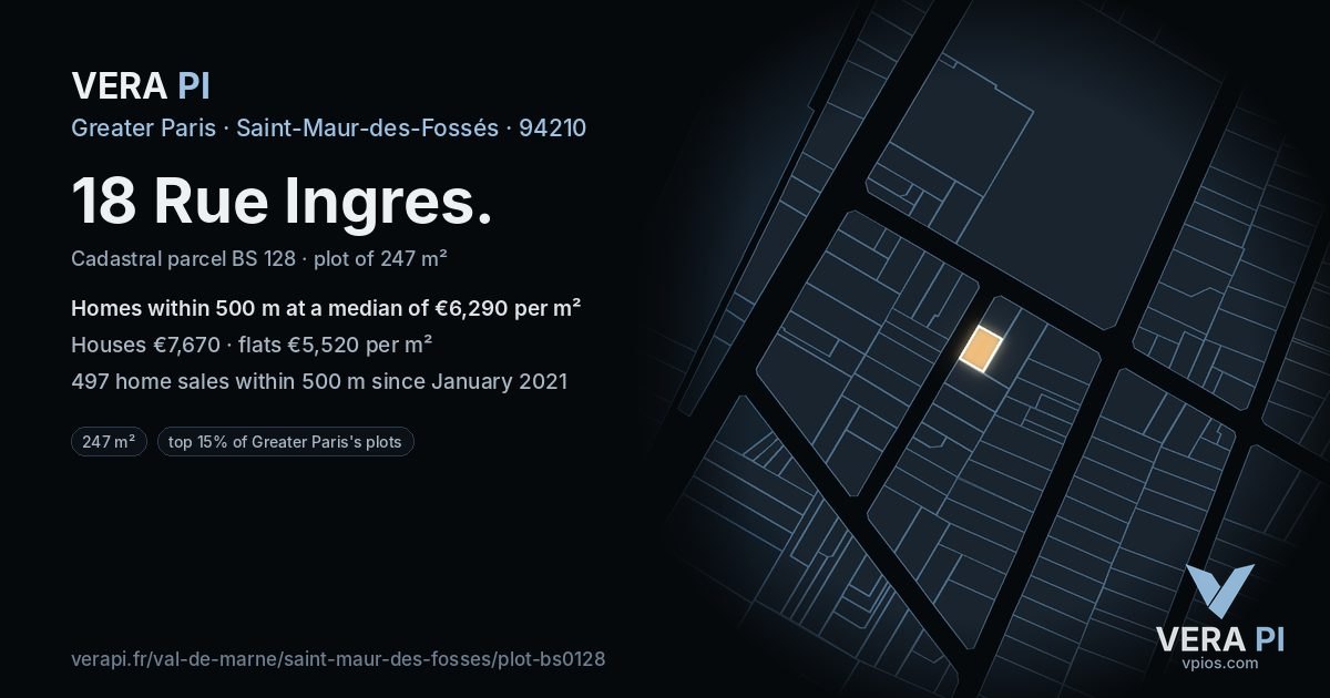 18 Rue Ingres, Saint-Maur-des-Fossés at night – the plot lit, the parcels around coloured by the prices near them