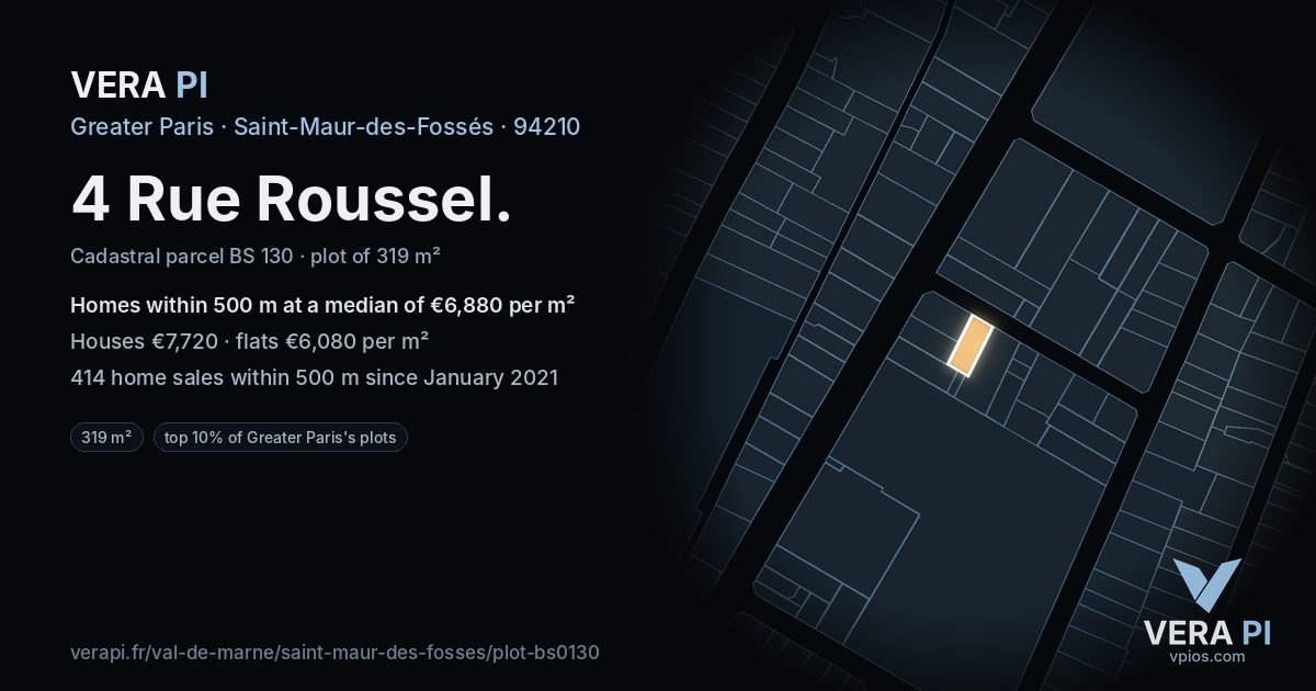 4 Rue Roussel, Saint-Maur-des-Fossés at night – the plot lit, the parcels around coloured by the prices near them