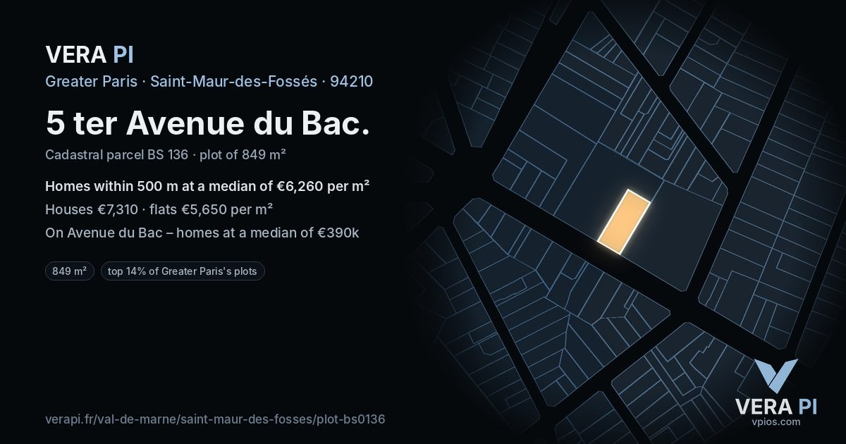 5 ter Avenue du Bac, Saint-Maur-des-Fossés at night – the plot lit, the parcels around coloured by the prices near them