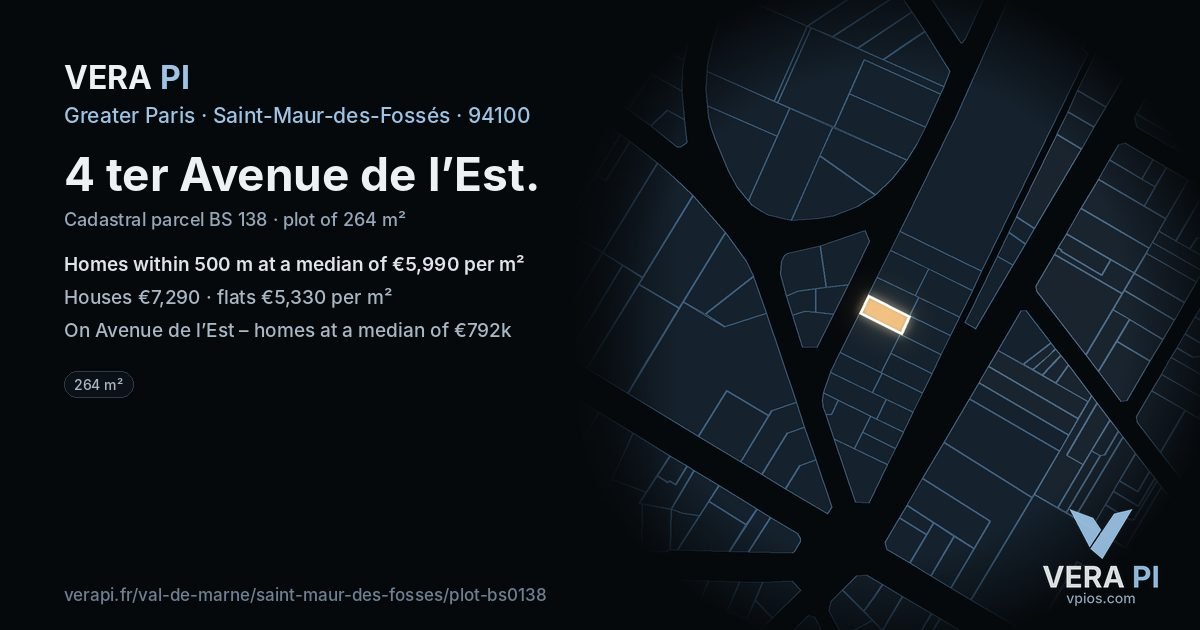 4 ter Avenue de l’Est, Saint-Maur-des-Fossés at night – the plot lit, the parcels around coloured by the prices near them
