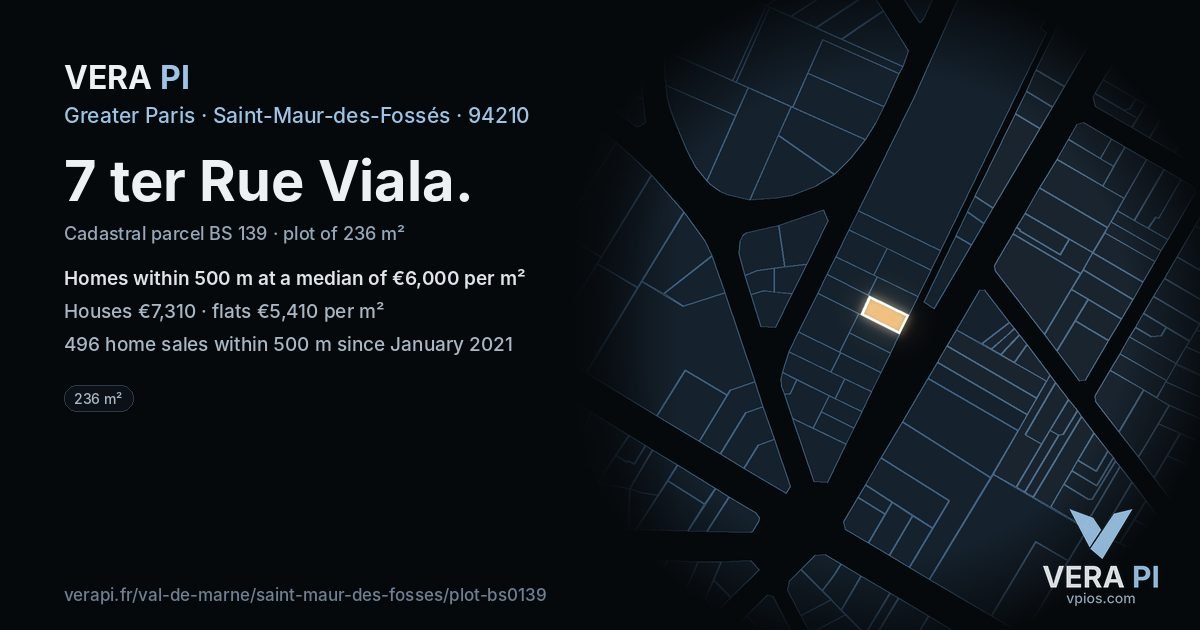 7 ter Rue Viala, Saint-Maur-des-Fossés at night – the plot lit, the parcels around coloured by the prices near them