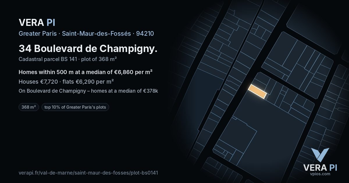 34 Boulevard de Champigny, Saint-Maur-des-Fossés at night – the plot lit, the parcels around coloured by the prices near them