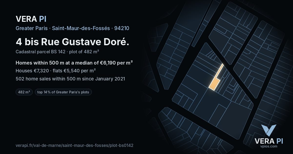 4 bis Rue Gustave Doré, Saint-Maur-des-Fossés at night – the plot lit, the parcels around coloured by the prices near them
