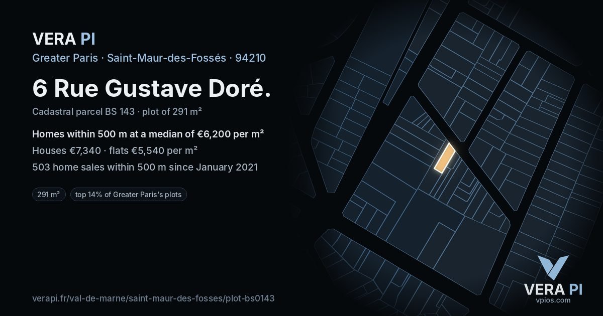 6 Rue Gustave Doré, Saint-Maur-des-Fossés at night – the plot lit, the parcels around coloured by the prices near them