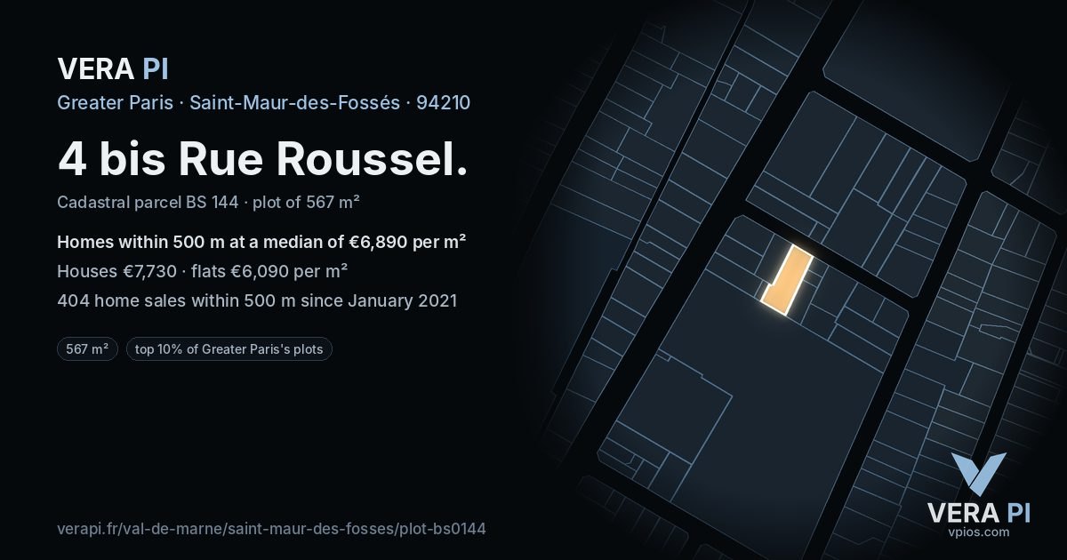 4 bis Rue Roussel, Saint-Maur-des-Fossés at night – the plot lit, the parcels around coloured by the prices near them