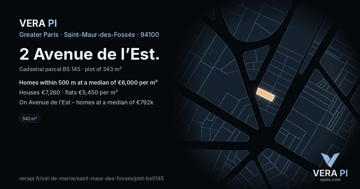 2 Avenue de l’Est, Saint-Maur-des-Fossés at night – the plot lit, the parcels around coloured by the prices near them