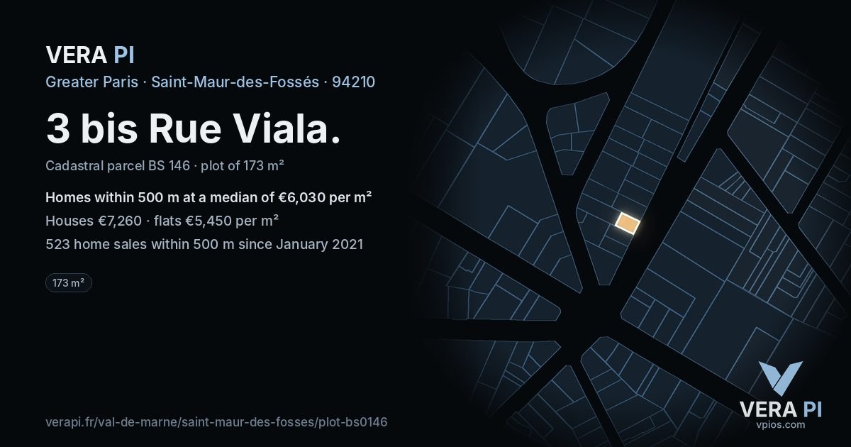 3 bis Rue Viala, Saint-Maur-des-Fossés at night – the plot lit, the parcels around coloured by the prices near them