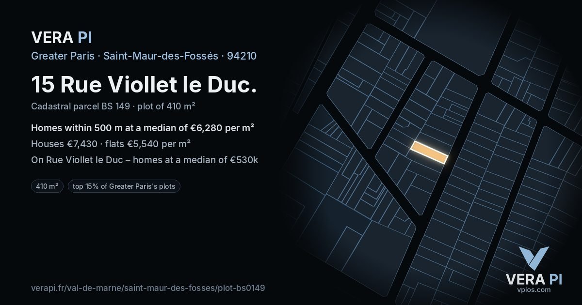15 Rue Viollet le Duc, Saint-Maur-des-Fossés at night – the plot lit, the parcels around coloured by the prices near them