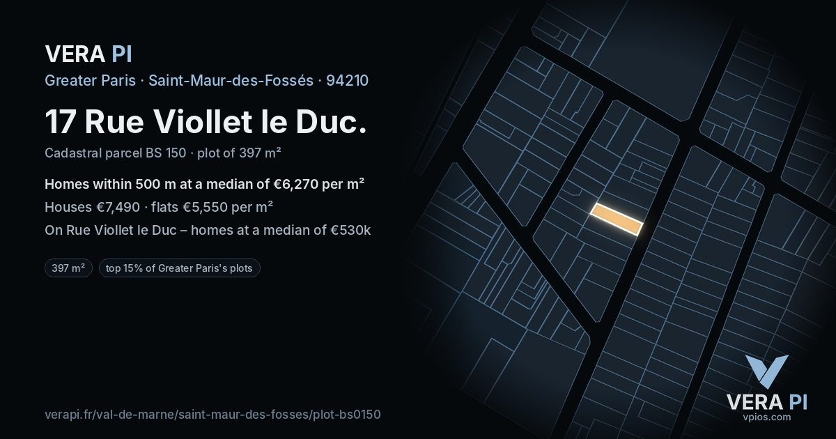 17 Rue Viollet le Duc, Saint-Maur-des-Fossés at night – the plot lit, the parcels around coloured by the prices near them