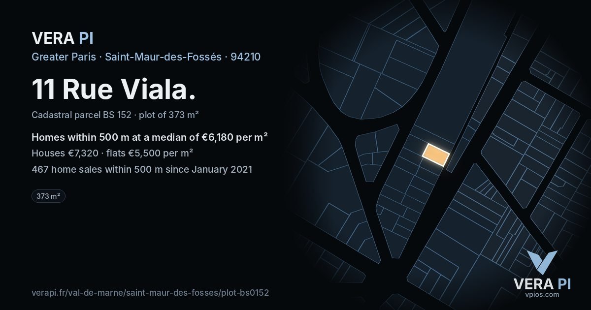 11 Rue Viala, Saint-Maur-des-Fossés at night – the plot lit, the parcels around coloured by the prices near them
