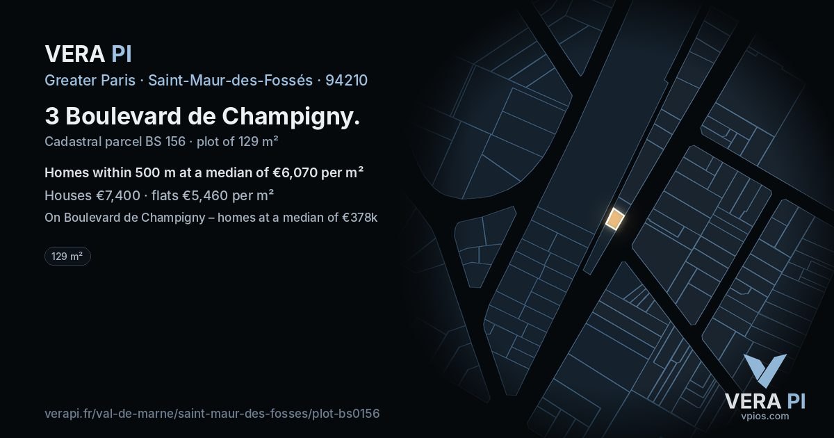 3 Boulevard de Champigny, Saint-Maur-des-Fossés at night – the plot lit, the parcels around coloured by the prices near them