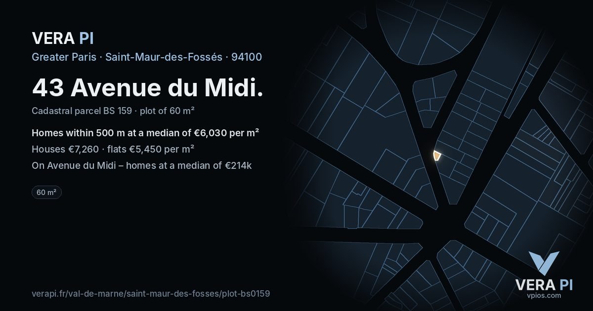 43 Avenue du Midi, Saint-Maur-des-Fossés at night – the plot lit, the parcels around coloured by the prices near them