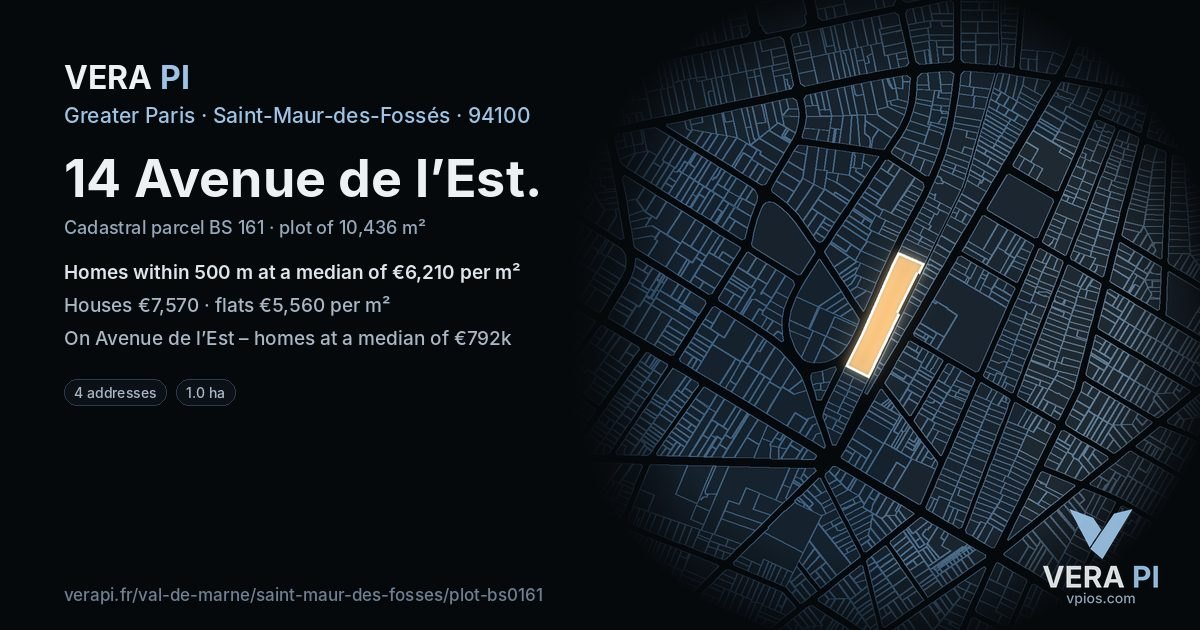 14 Avenue de l’Est, Saint-Maur-des-Fossés at night – the plot lit, the parcels around coloured by the prices near them