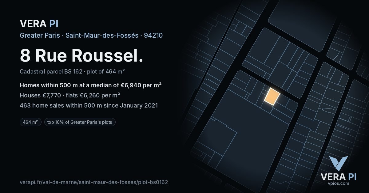 8 Rue Roussel, Saint-Maur-des-Fossés at night – the plot lit, the parcels around coloured by the prices near them
