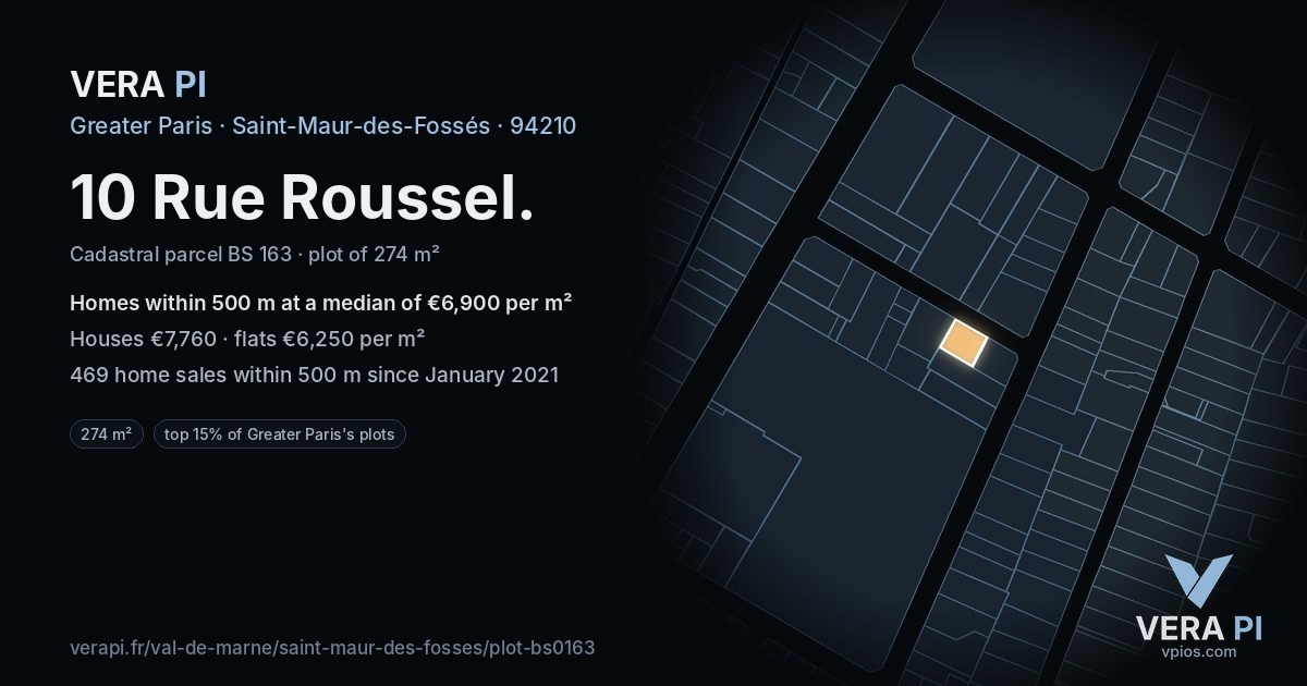 10 Rue Roussel, Saint-Maur-des-Fossés at night – the plot lit, the parcels around coloured by the prices near them