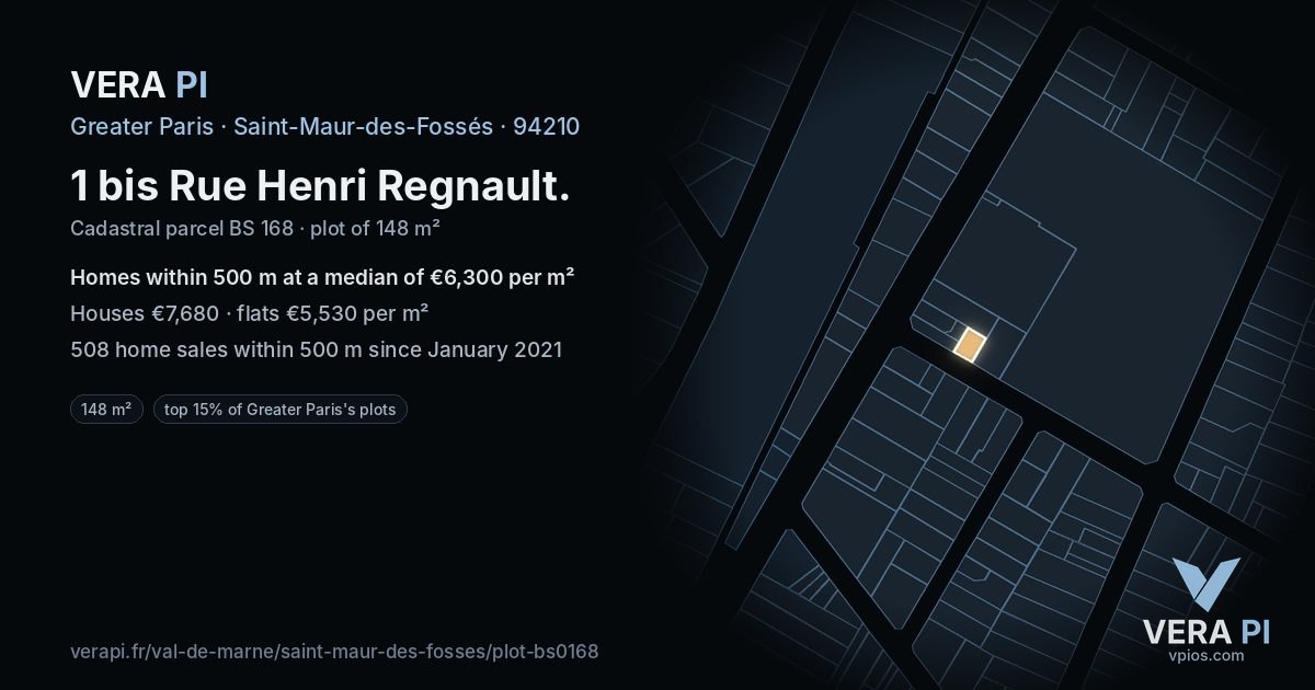 1 bis Rue Henri Regnault, Saint-Maur-des-Fossés at night – the plot lit, the parcels around coloured by the prices near them