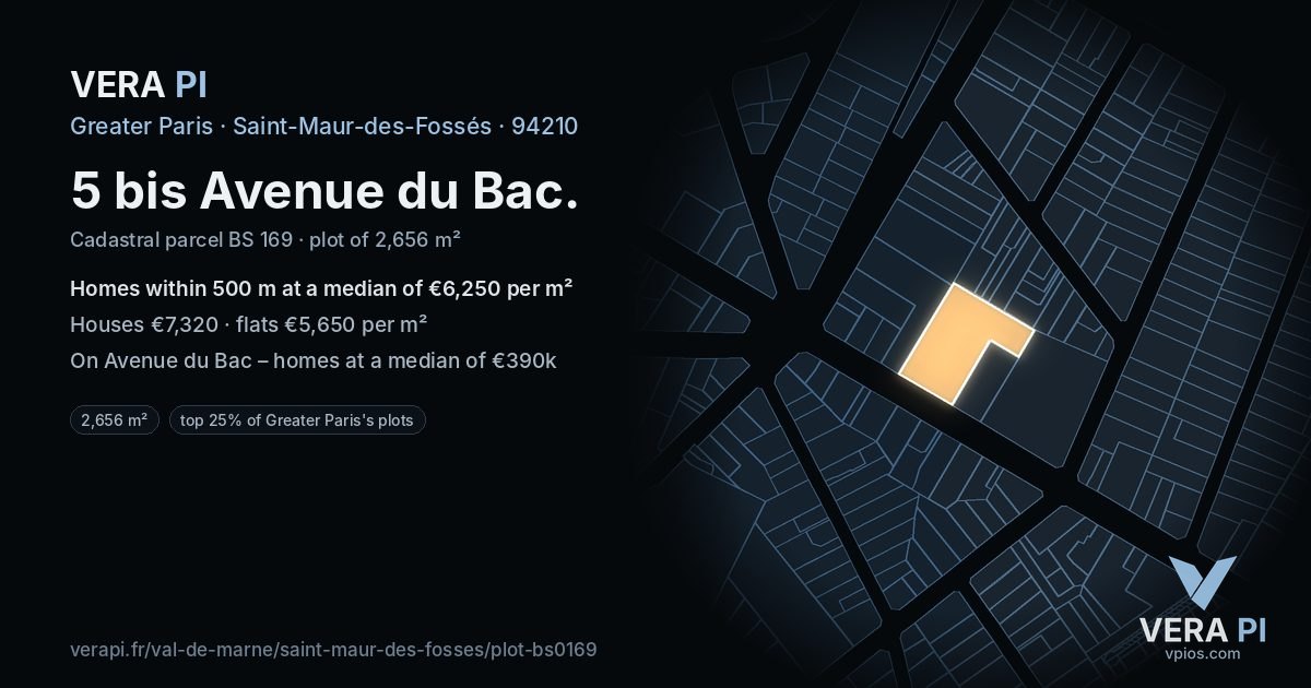 5 bis Avenue du Bac, Saint-Maur-des-Fossés at night – the plot lit, the parcels around coloured by the prices near them