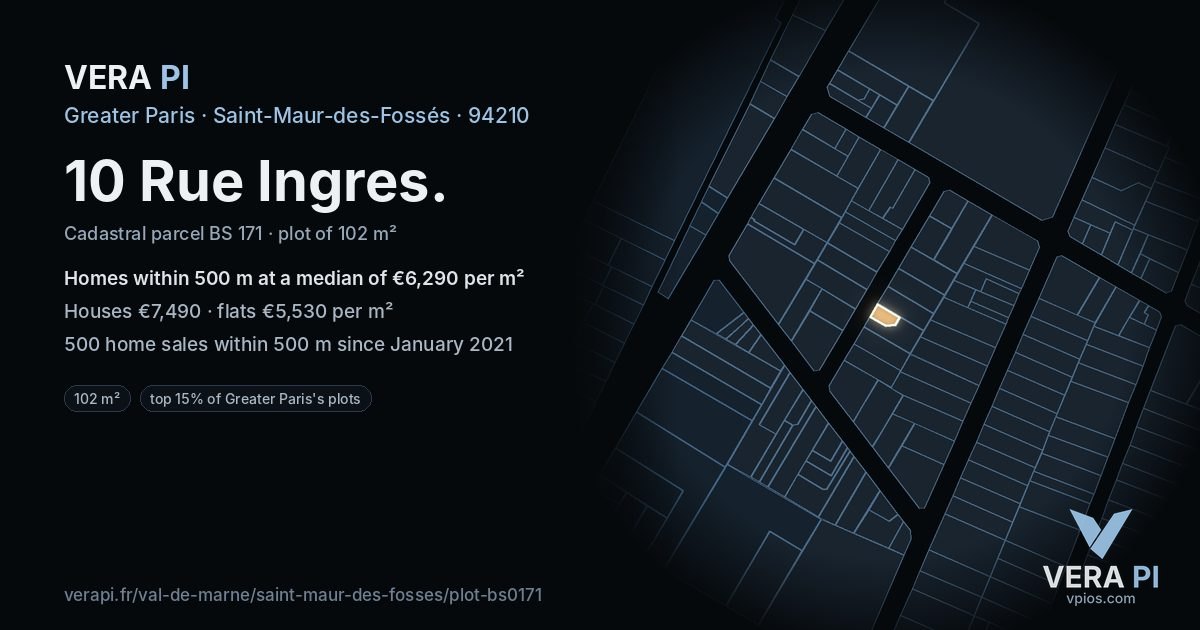 10 Rue Ingres, Saint-Maur-des-Fossés at night – the plot lit, the parcels around coloured by the prices near them