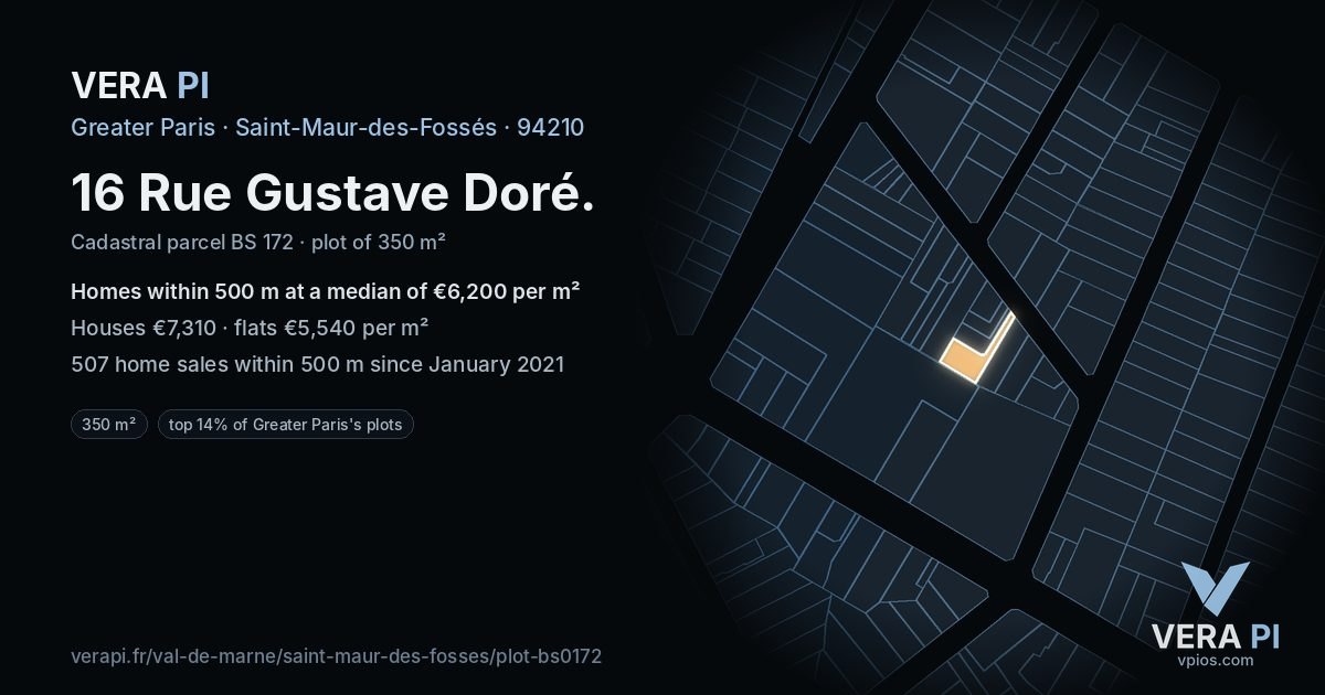 16 Rue Gustave Doré, Saint-Maur-des-Fossés at night – the plot lit, the parcels around coloured by the prices near them