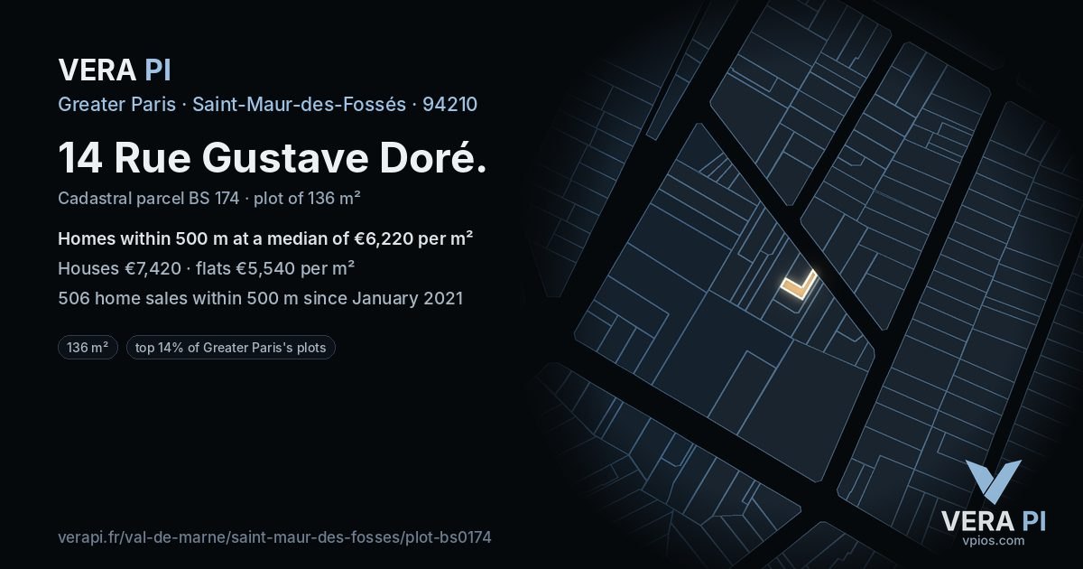 14 Rue Gustave Doré, Saint-Maur-des-Fossés at night – the plot lit, the parcels around coloured by the prices near them