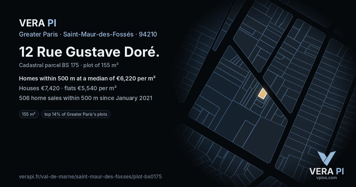 12 Rue Gustave Doré, Saint-Maur-des-Fossés at night – the plot lit, the parcels around coloured by the prices near them