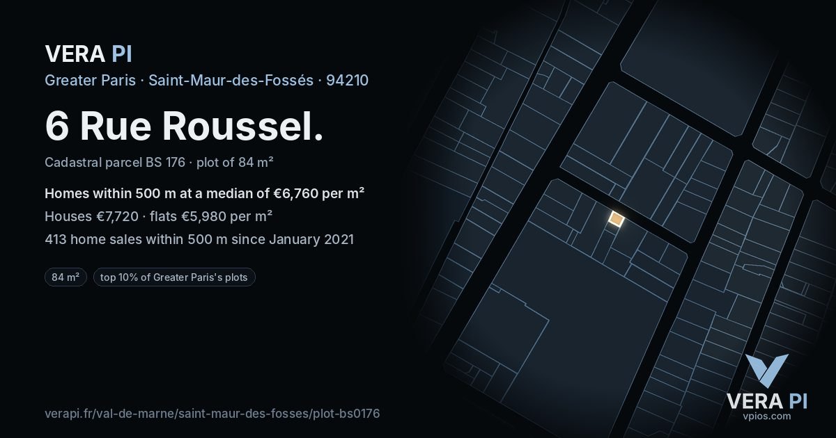 6 Rue Roussel, Saint-Maur-des-Fossés at night – the plot lit, the parcels around coloured by the prices near them