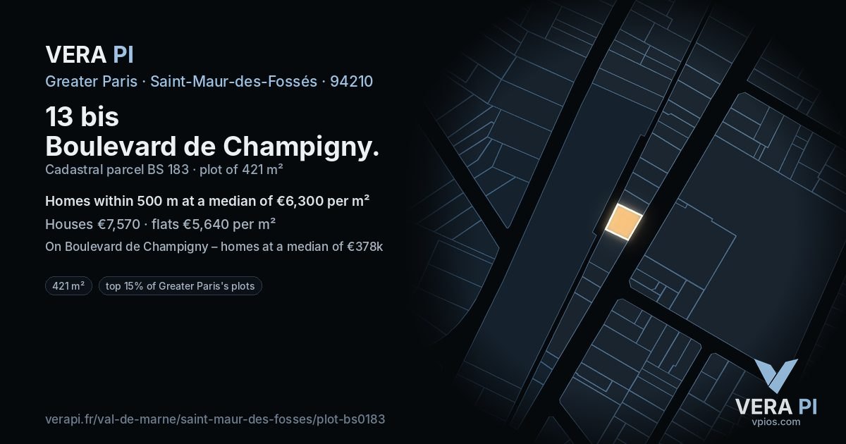 13 bis Boulevard de Champigny, Saint-Maur-des-Fossés at night – the plot lit, the parcels around coloured by the prices near them