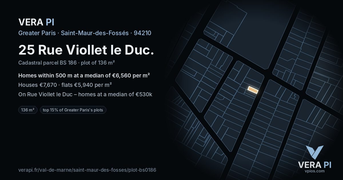 25 Rue Viollet le Duc, Saint-Maur-des-Fossés at night – the plot lit, the parcels around coloured by the prices near them