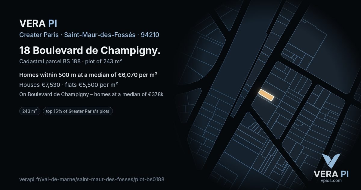 18 Boulevard de Champigny, Saint-Maur-des-Fossés at night – the plot lit, the parcels around coloured by the prices near them