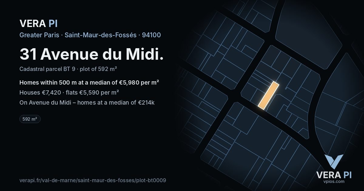 31 Avenue du Midi, Saint-Maur-des-Fossés at night – the plot lit, the parcels around coloured by the prices near them