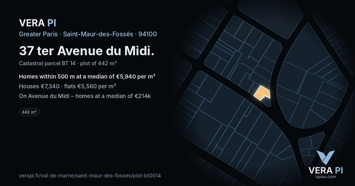 37 ter Avenue du Midi, Saint-Maur-des-Fossés at night – the plot lit, the parcels around coloured by the prices near them