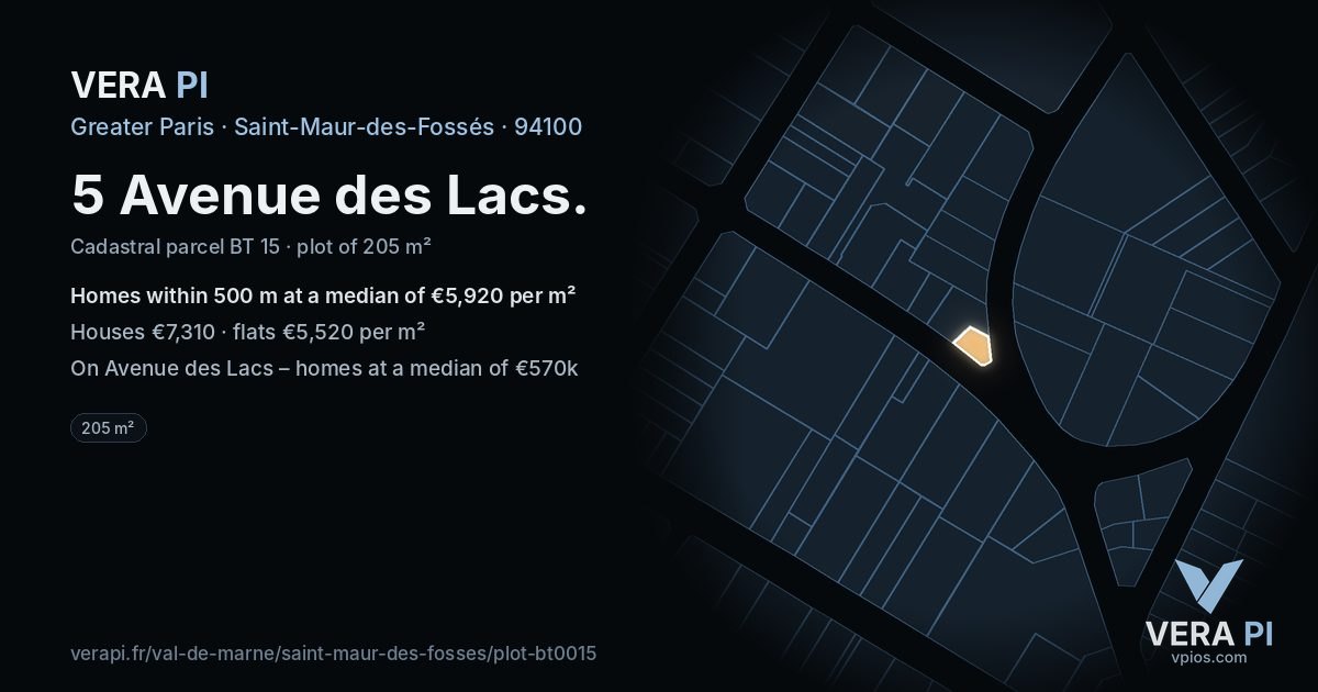 5 Avenue des Lacs, Saint-Maur-des-Fossés at night – the plot lit, the parcels around coloured by the prices near them