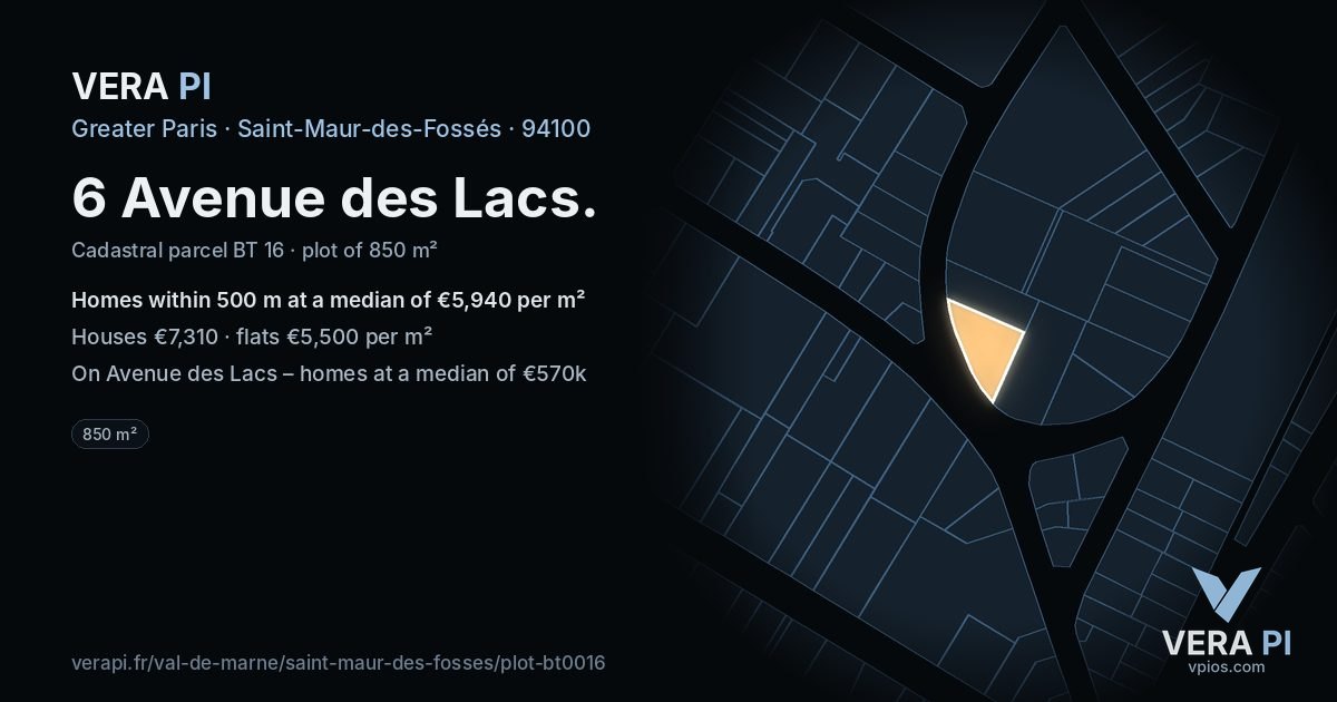 6 Avenue des Lacs, Saint-Maur-des-Fossés at night – the plot lit, the parcels around coloured by the prices near them