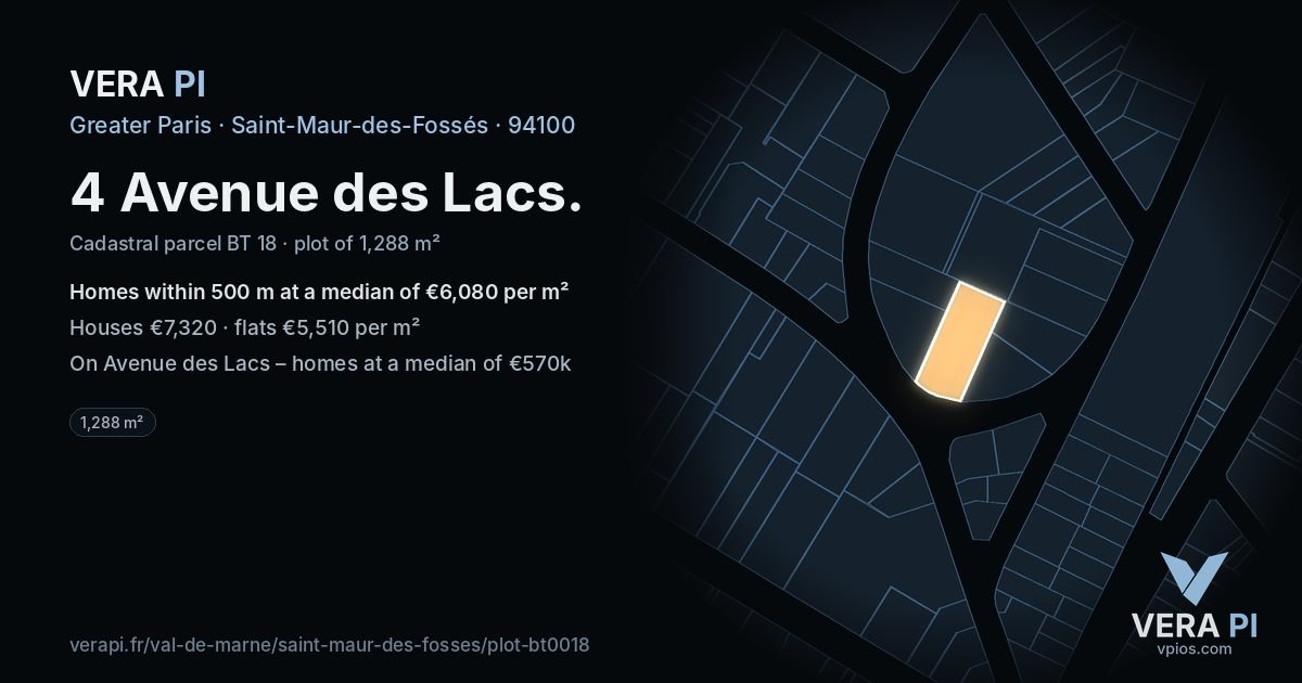 4 Avenue des Lacs, Saint-Maur-des-Fossés at night – the plot lit, the parcels around coloured by the prices near them