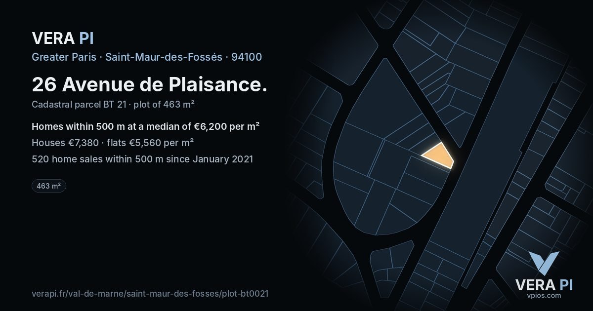 26 Avenue de Plaisance, Saint-Maur-des-Fossés at night – the plot lit, the parcels around coloured by the prices near them